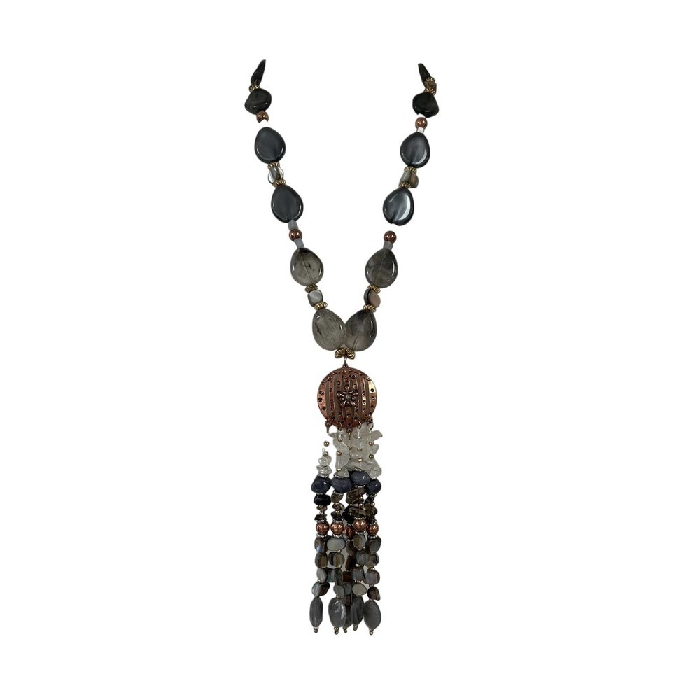 No Label Grey Gold Blue Stone Statement Necklace